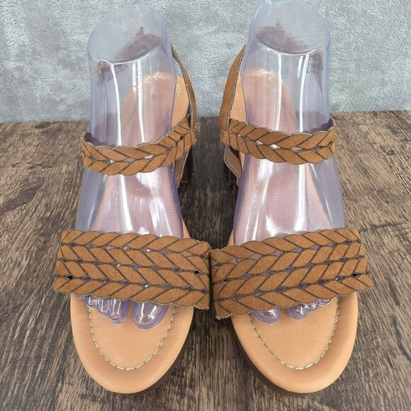 Cato Platform Block Heel Sandals 10 W Brown Faux Leather Strappy Ankle Boho Chic - Picture 5 of 14